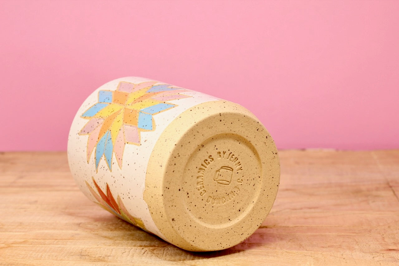 Star Block Quilt Tumbler-Pink #81- (8.5 oz.)
