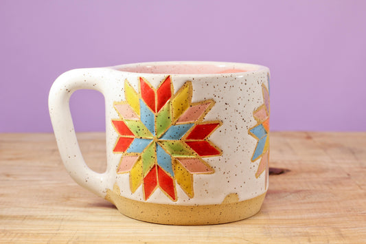 Star Block Quilt Mug-Pink #131- (13.5 oz.)