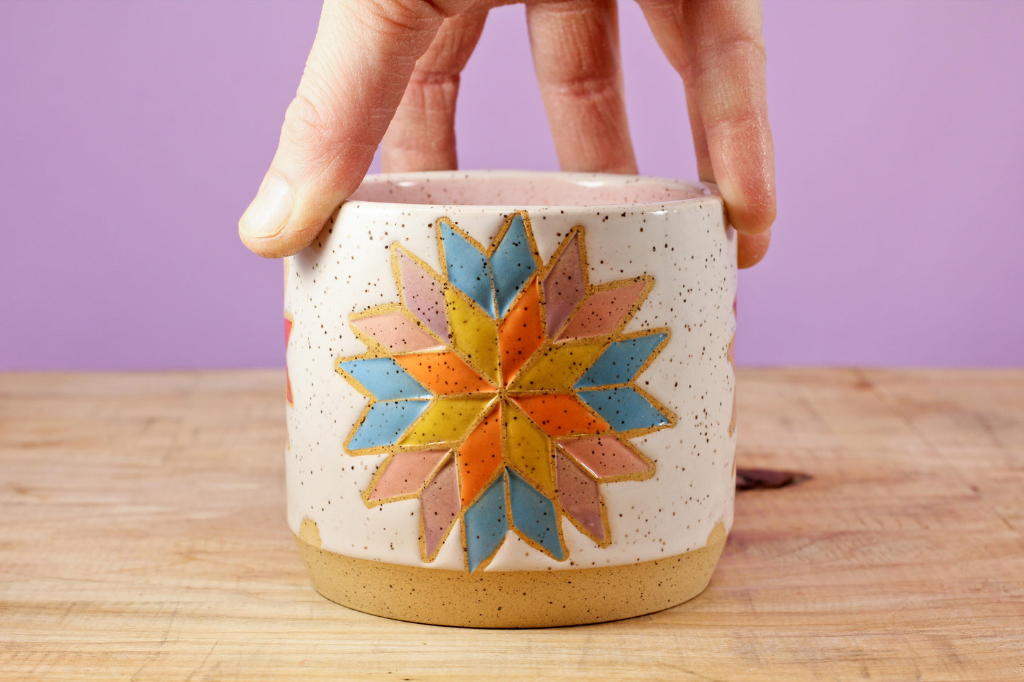 Star Block Quilt Mug-Pink #131- (13.5 oz.)