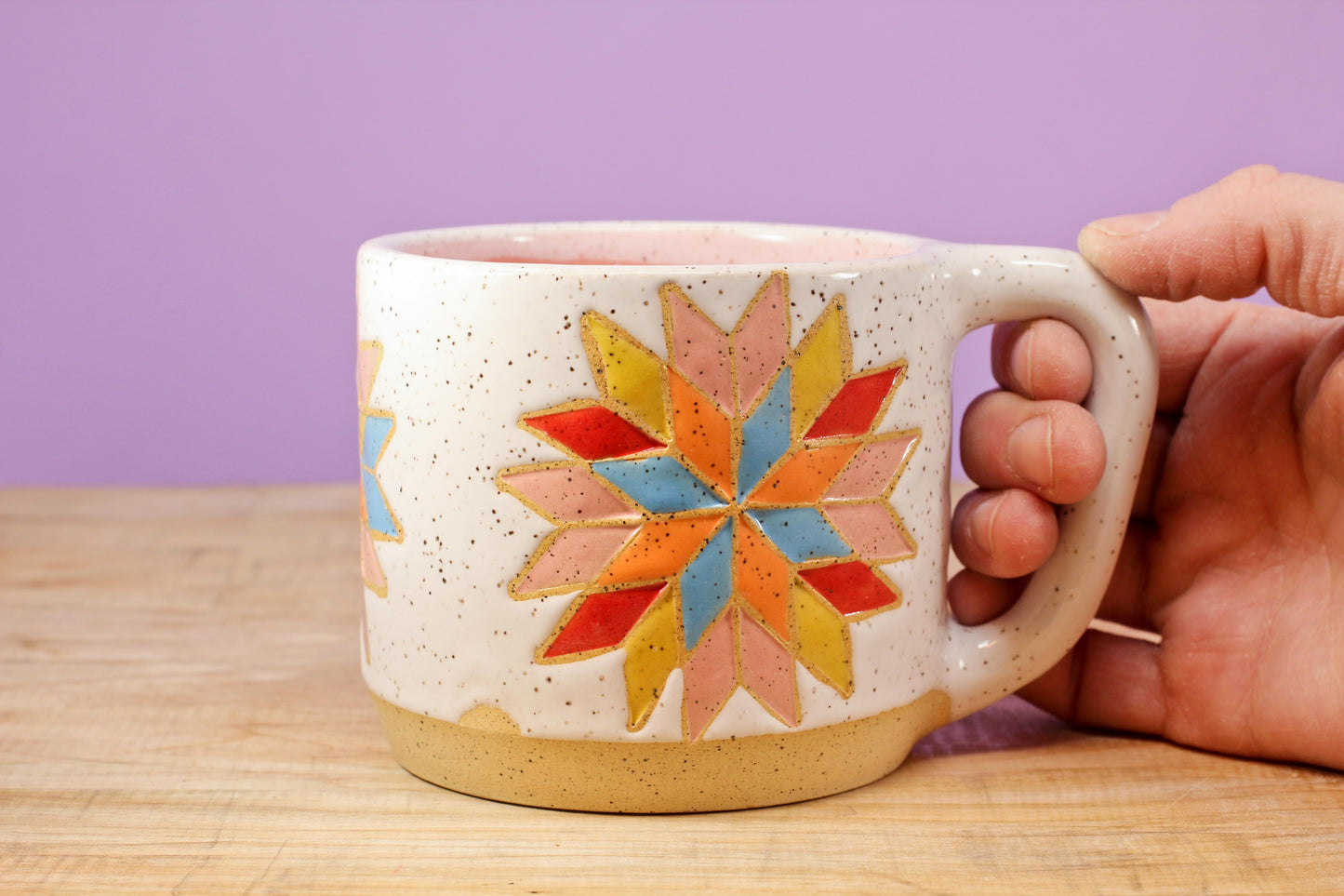 Star Block Quilt Mug-Pink #131- (13.5 oz.)