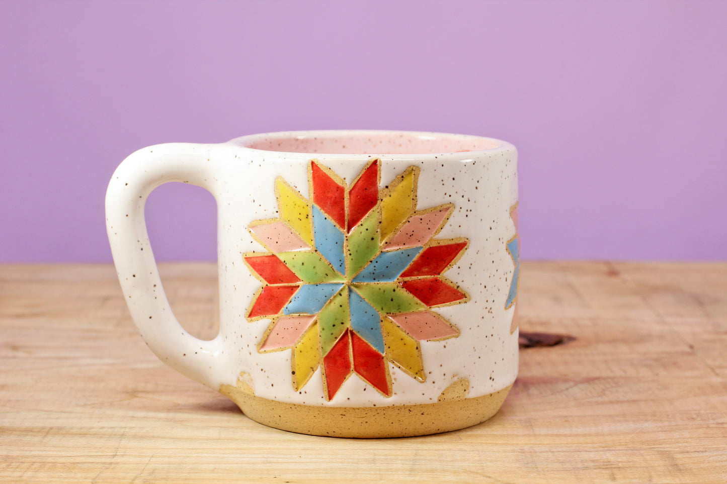 Star Block Quilt Mug-Pink #132- (11 oz.)