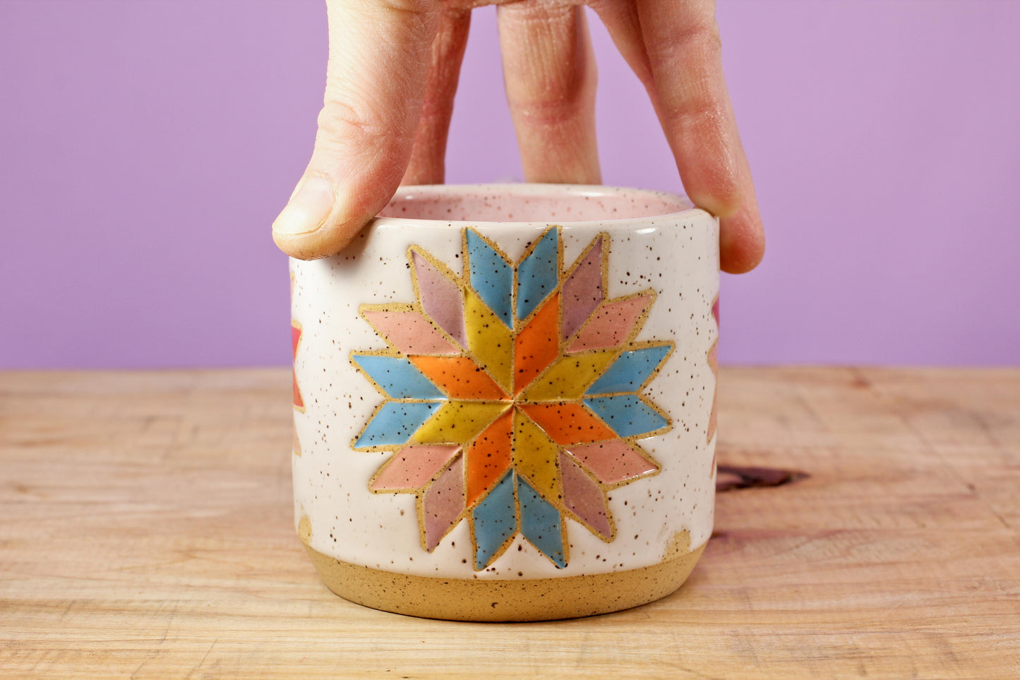 Star Block Quilt Mug-Pink #132- (11 oz.)