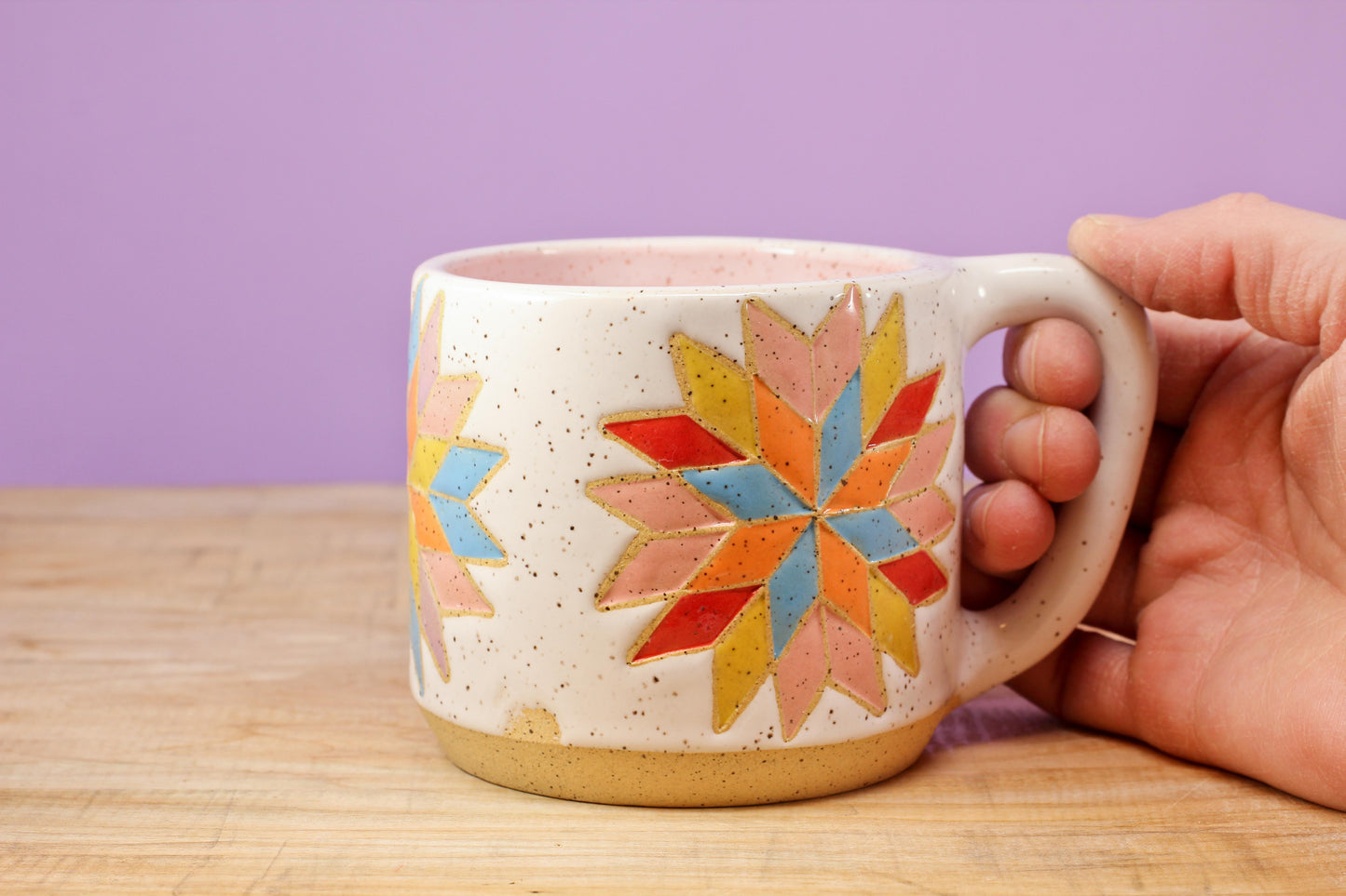 Star Block Quilt Mug-Pink #132- (11 oz.)