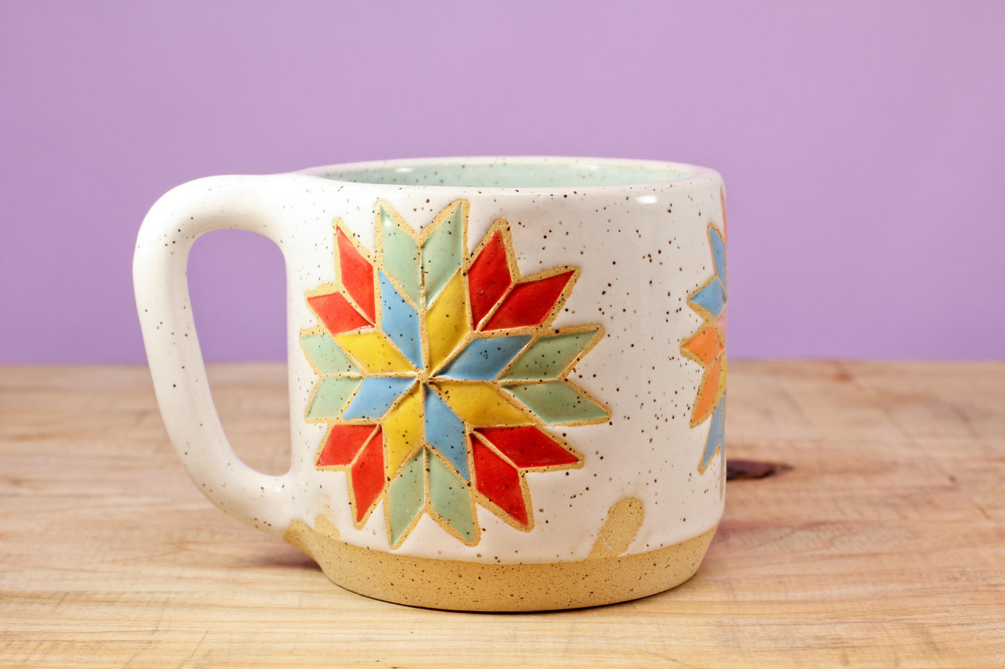 Star Block Quilt Mug-Turq. #133- (13.5 oz.)