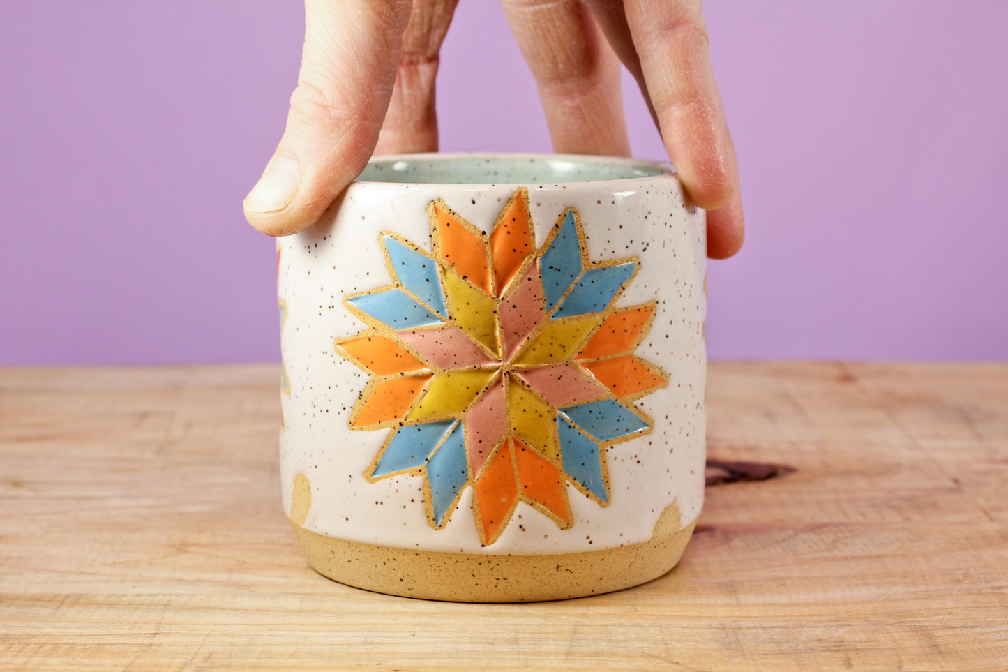 Star Block Quilt Mug-Turq. #133- (13.5 oz.)