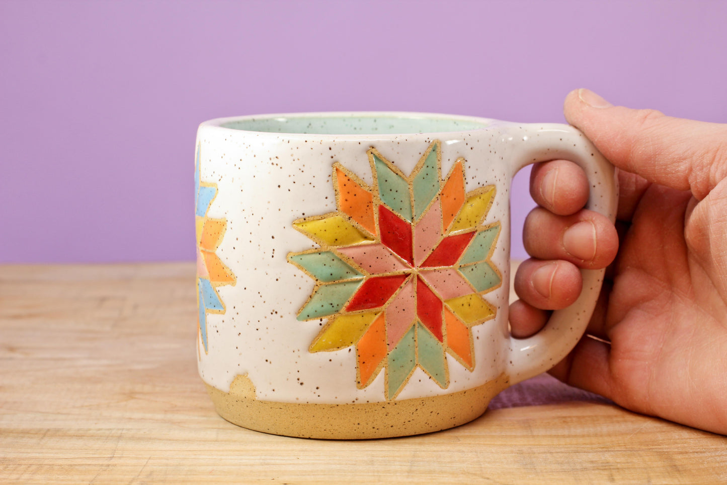 Star Block Quilt Mug-Turq. #133- (13.5 oz.)