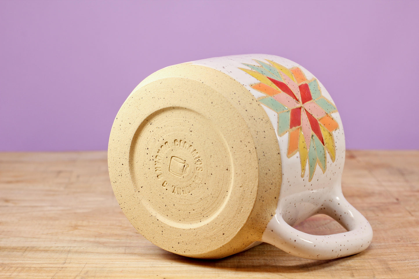 Star Block Quilt Mug-Turq. #133- (13.5 oz.)