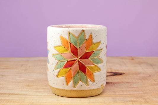 Star Block Quilt Tumbler-Pink #135- (9 oz.)