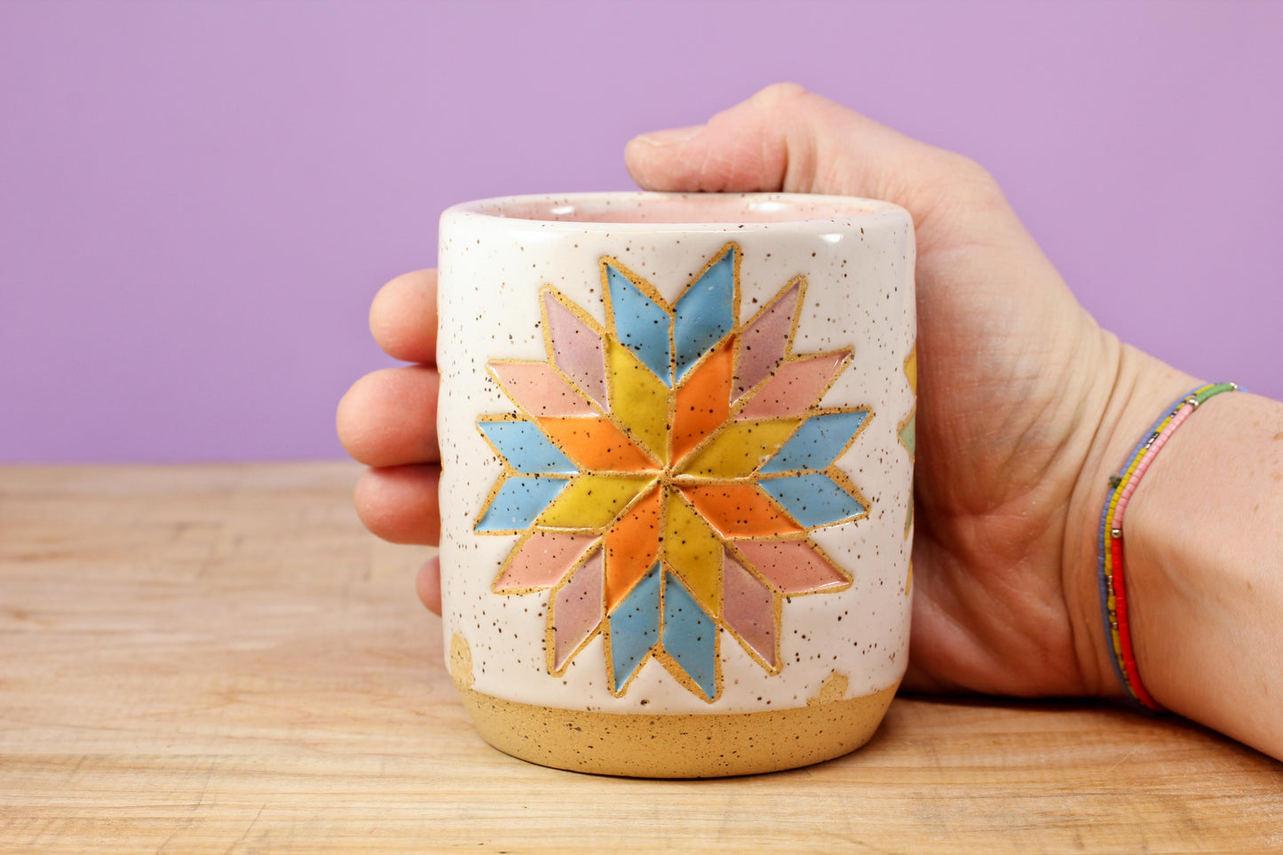 Star Block Quilt Tumbler-Pink #135- (9 oz.)