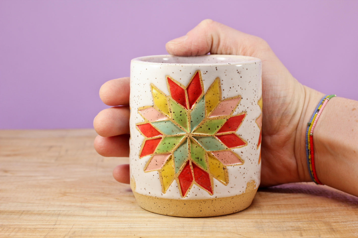 Star Block Quilt Tumbler-Purple. #136- (8.5 oz.)