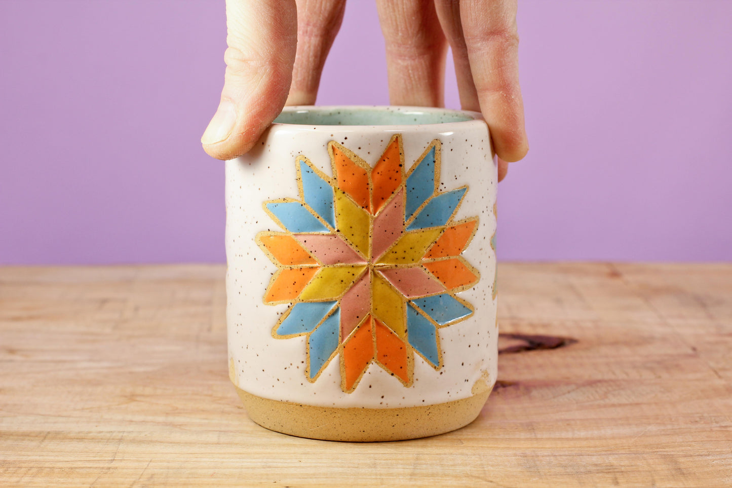 Star Block Quilt Tumbler-Turq. #137- (9 oz.)