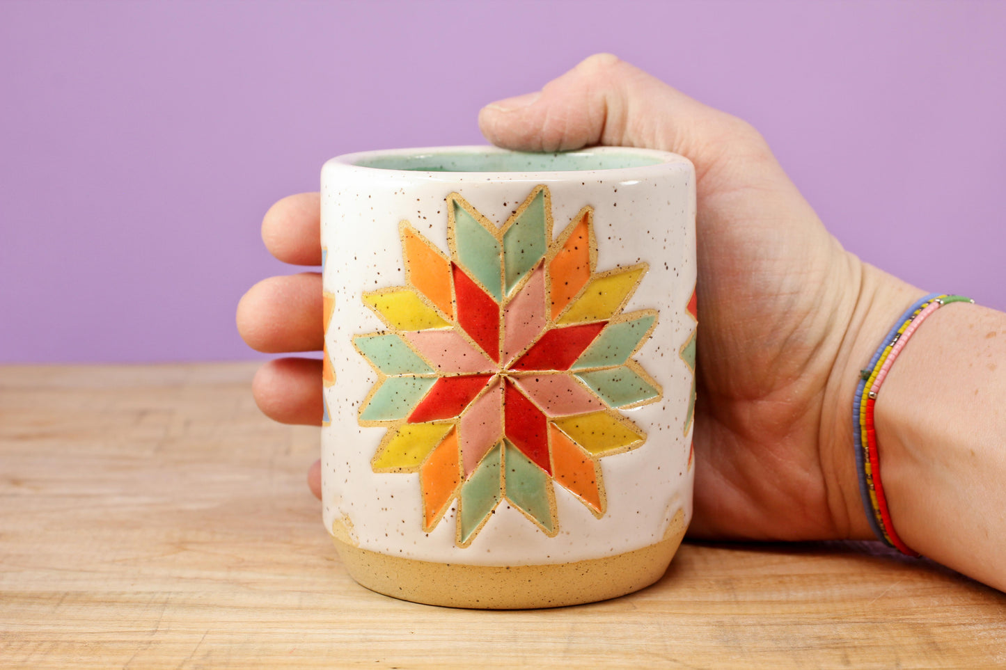 Star Block Quilt Tumbler-Turq. #137- (9 oz.)