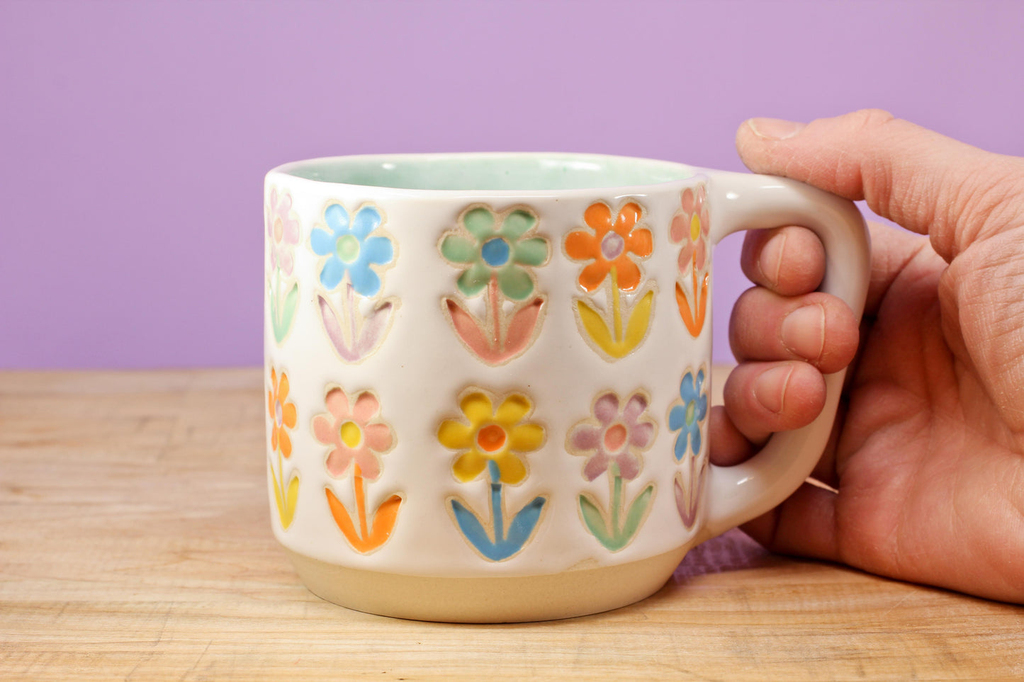 Stemmed Flower Mug-Turqu #138- (13.5 oz.)