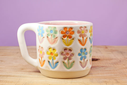 Stemmed Flower Mug-Pink #139- (13 oz.)