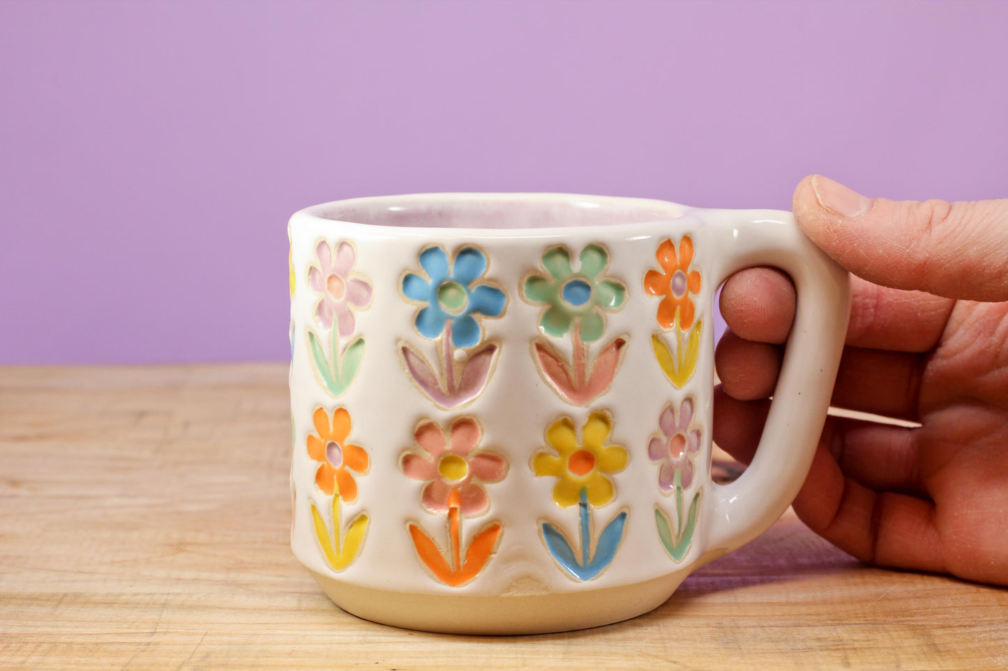 Stemmed Flower Mug-Purple #142- (9.5 oz.)