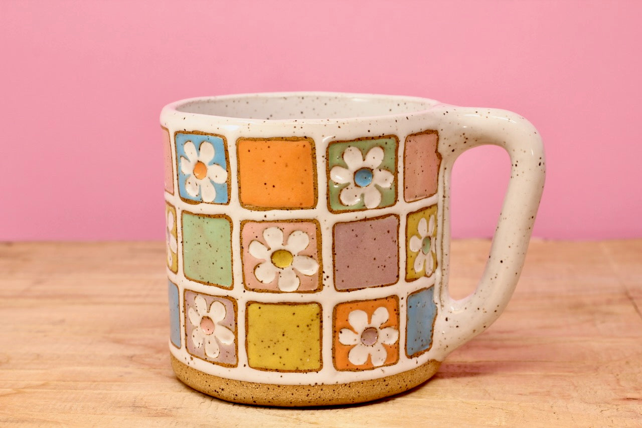 Flower Block Mug #40-( 12.5oz.)