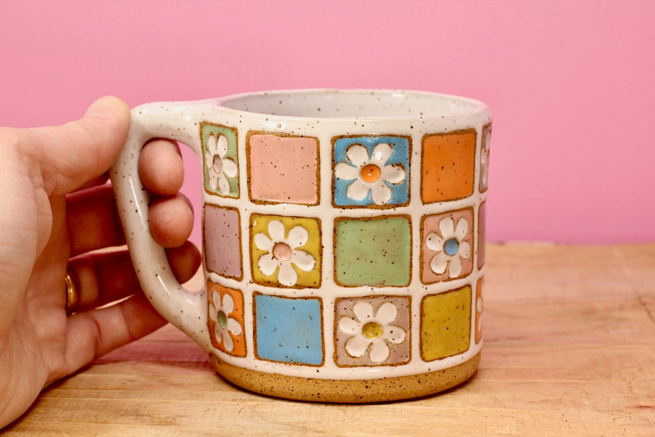Flower Block Mug #40-( 12.5oz.)