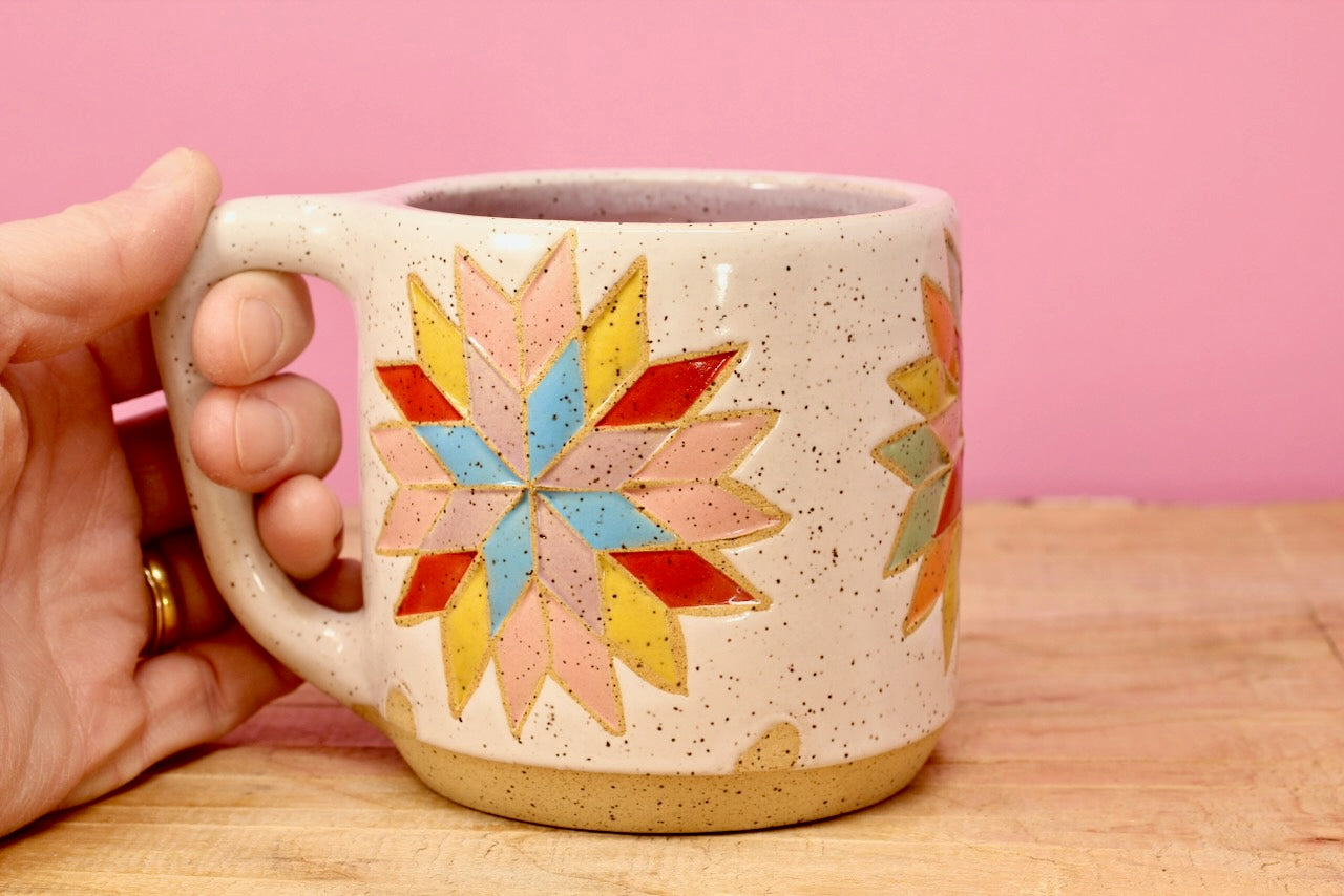 Star Block Quilt Mug-Purple #74- (12.5 oz.)