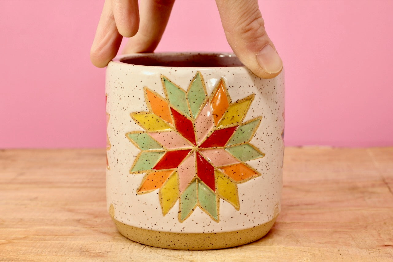 Star Block Quilt Mug-Purple #74- (12.5 oz.)