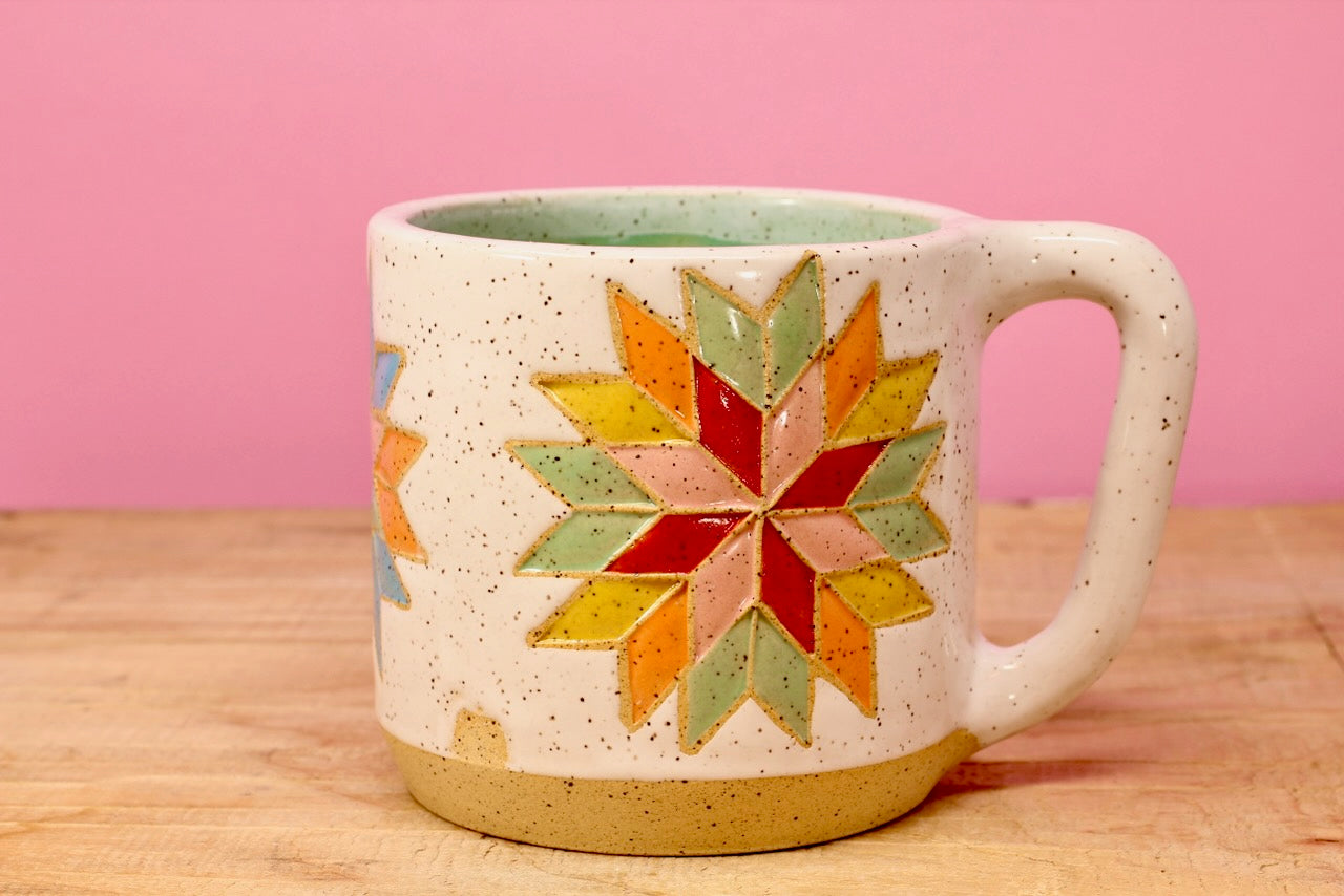 Star Block Quilt Mug-Turq. #76- (12 oz.)