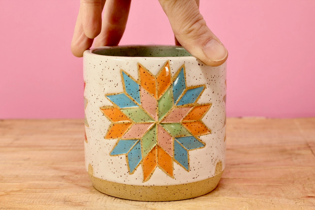 Star Block Quilt Mug-Turq. #76- (12 oz.)