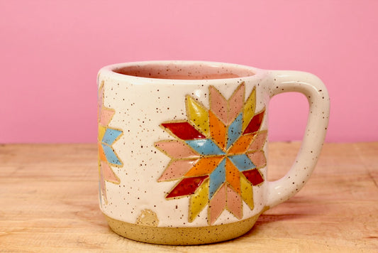 Star Block Quilt Mug-Pink #78- (11oz.)