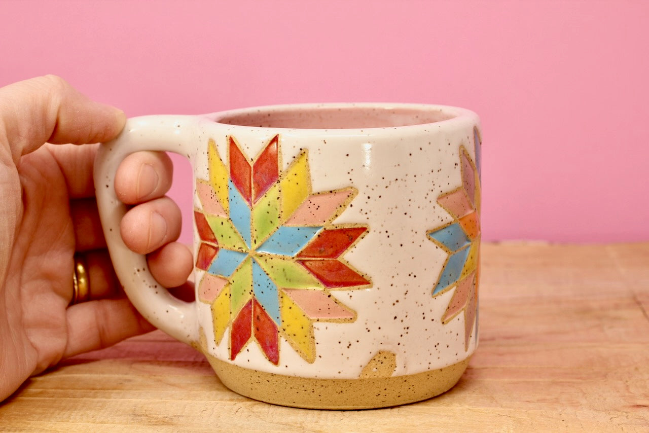 Star Block Quilt Mug-Pink #78- (11oz.)
