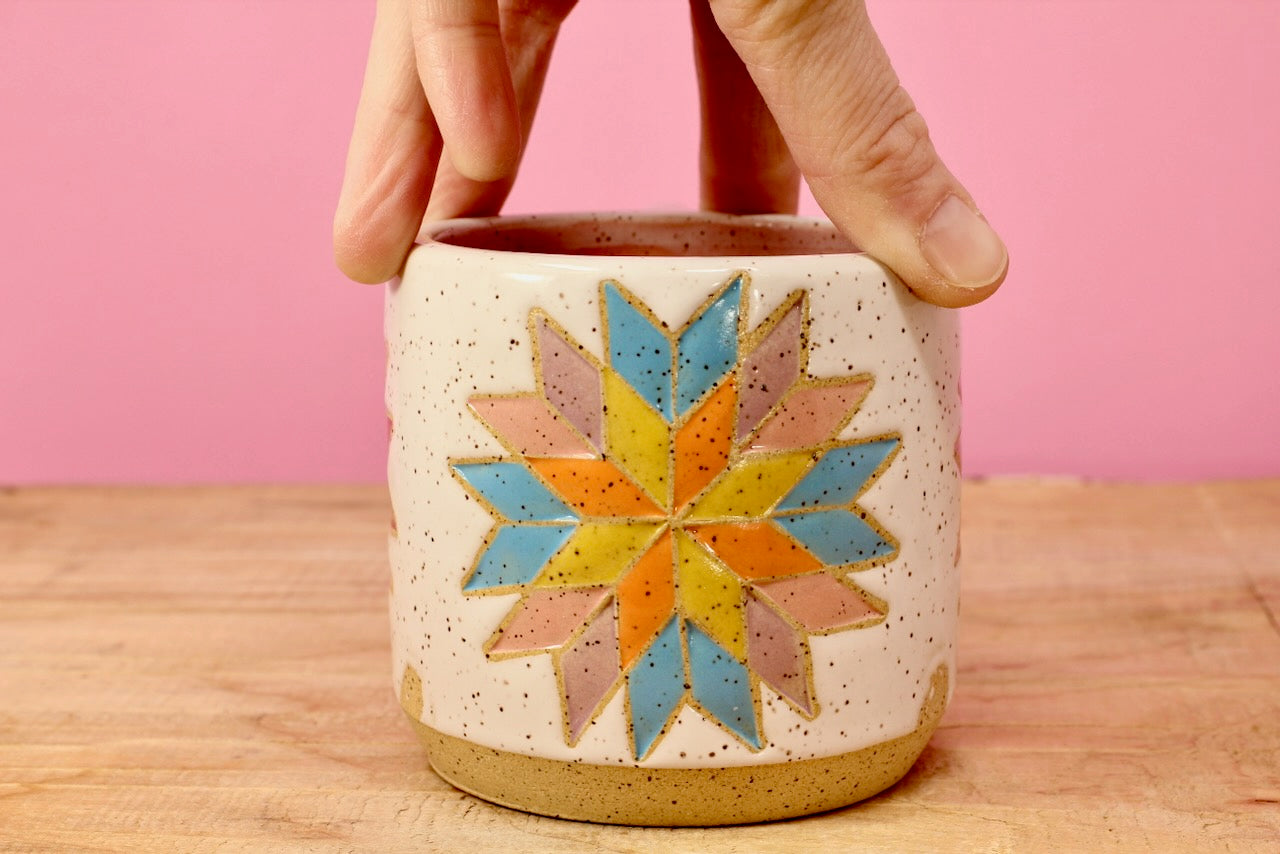 Star Block Quilt Mug-Pink #78- (11oz.)