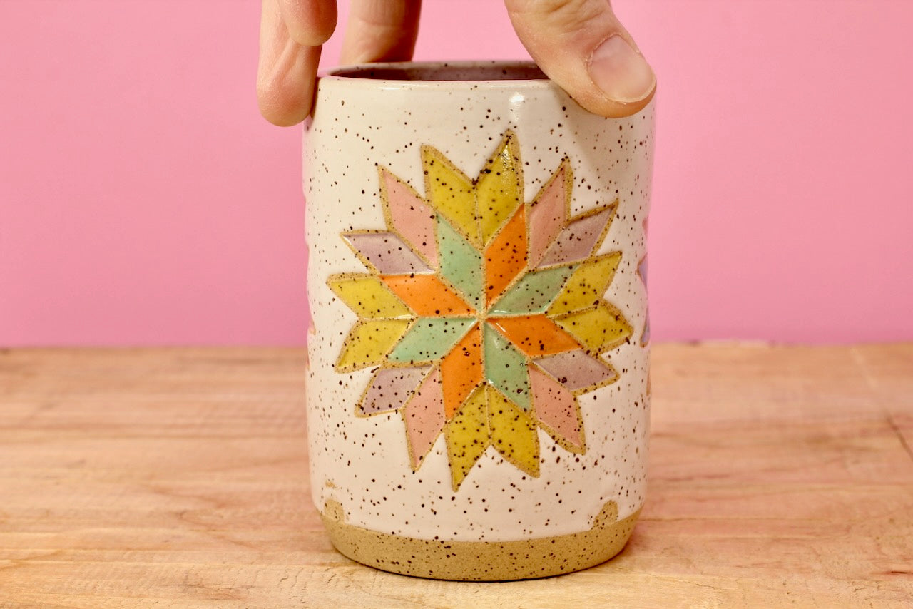 Star Block Quilt Tumbler-Purple. #79- (10 oz.)