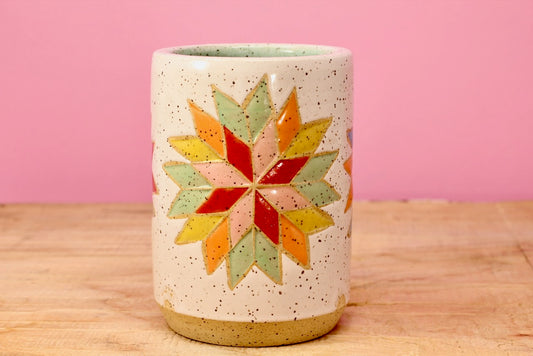 Star Block Quilt Tumbler-Turq. #80-*SECOND*- (9 oz.)