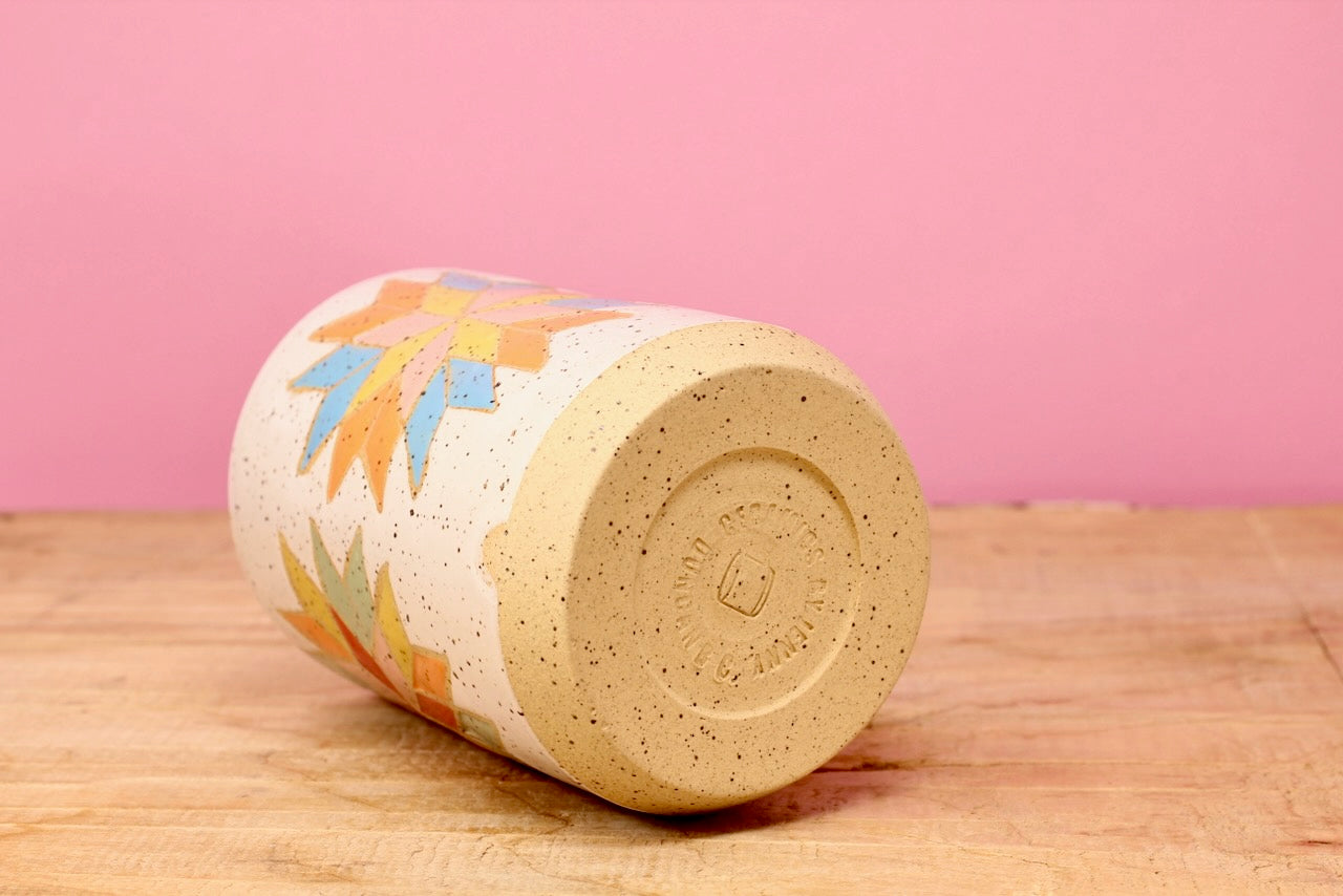 Star Block Quilt Tumbler-Turq. #80-*SECOND*- (9 oz.)