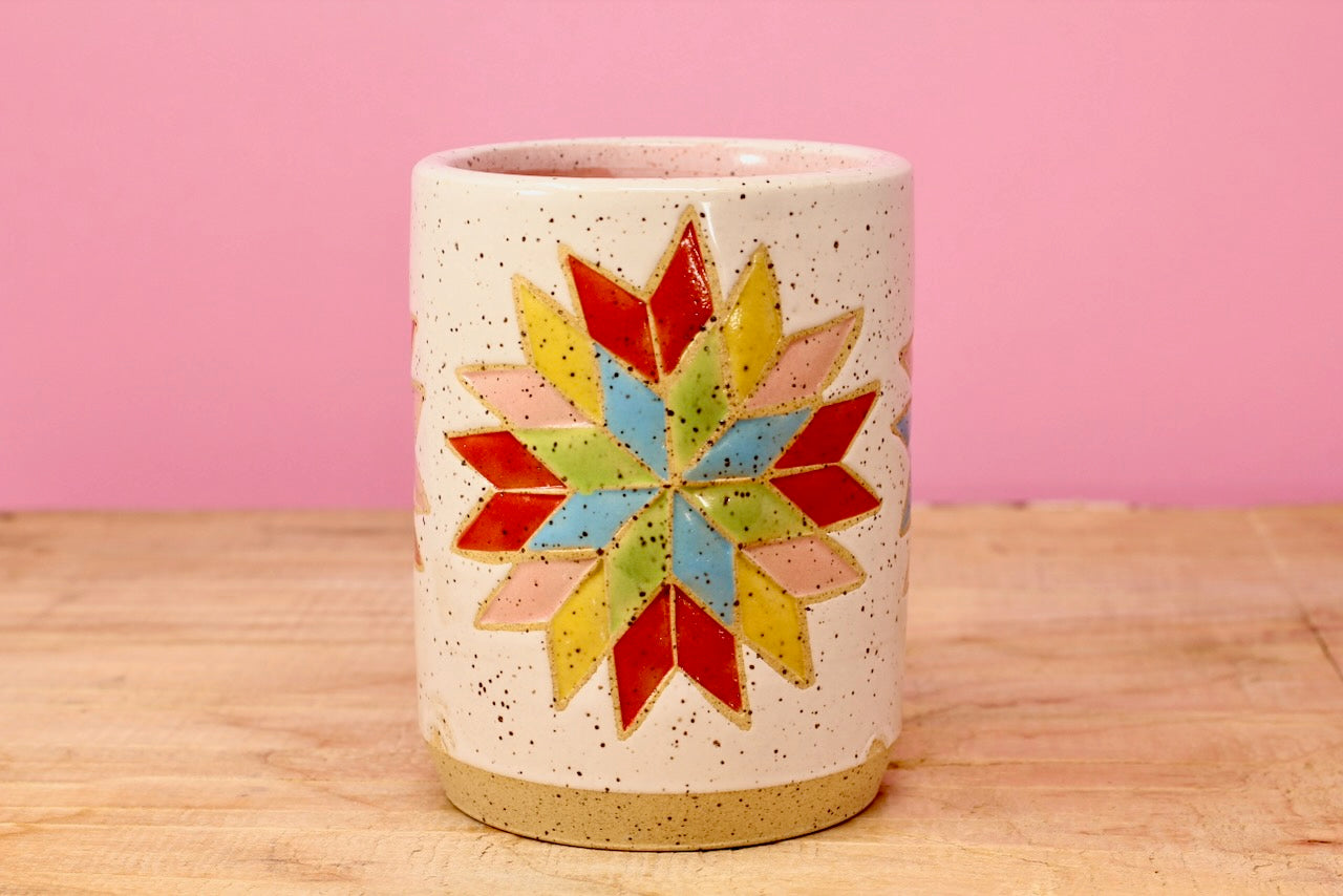 Star Block Quilt Tumbler-Pink #81- (8.5 oz.)