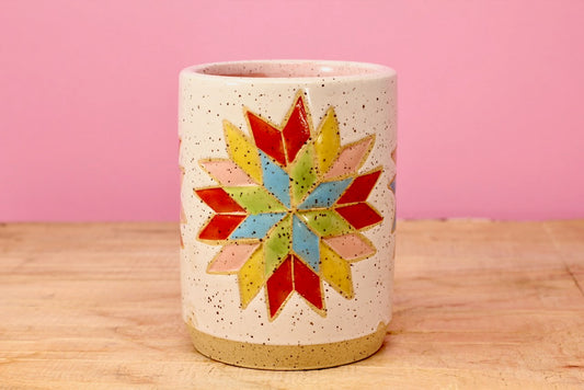 Star Block Quilt Tumbler-Pink #81- (8.5 oz.)