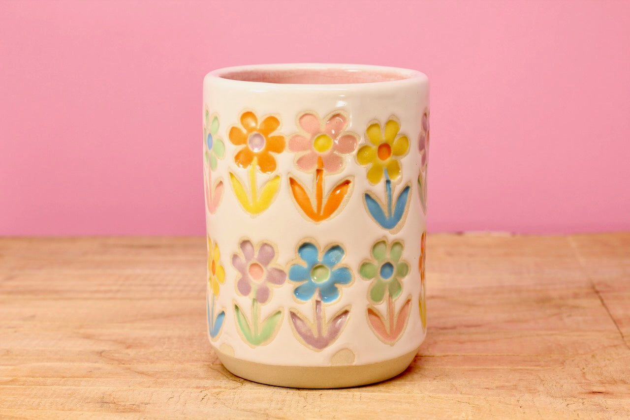 Stemmed Flower Tumbler-pink #103- (7 oz.)
