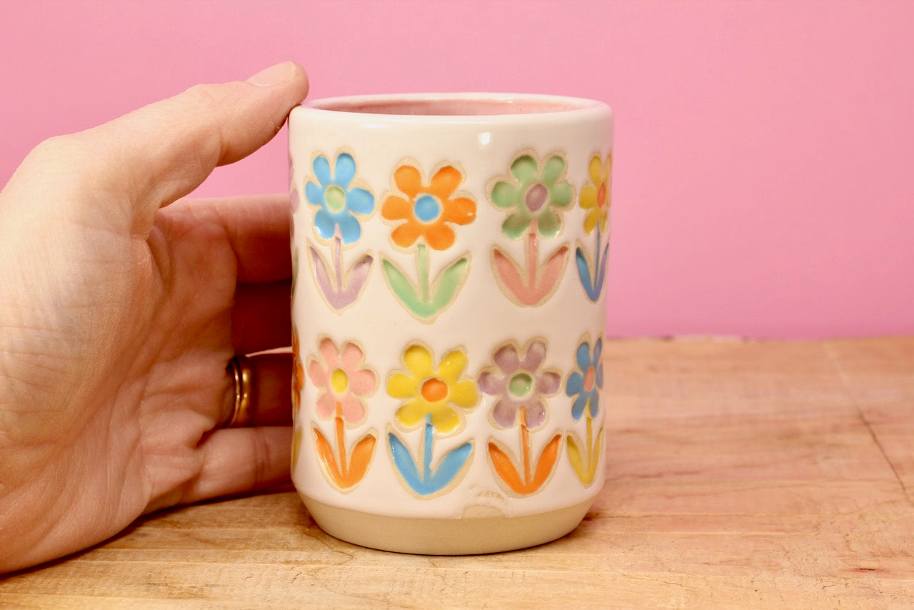 Stemmed Flower Tumbler-pink #103- (7 oz.)