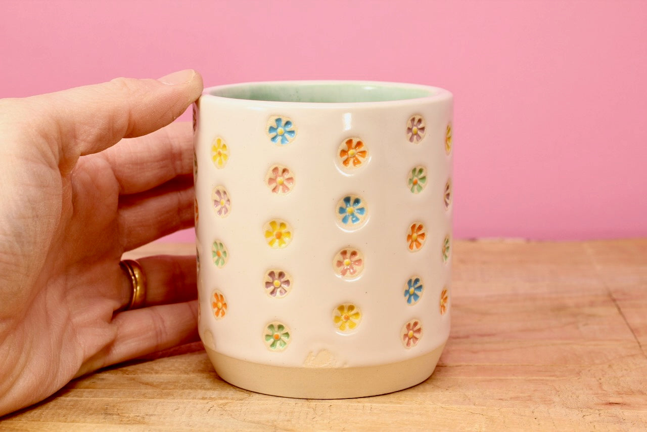 "Tiny Flower" Tumbler-Turqu. #107- (9.5 oz.)