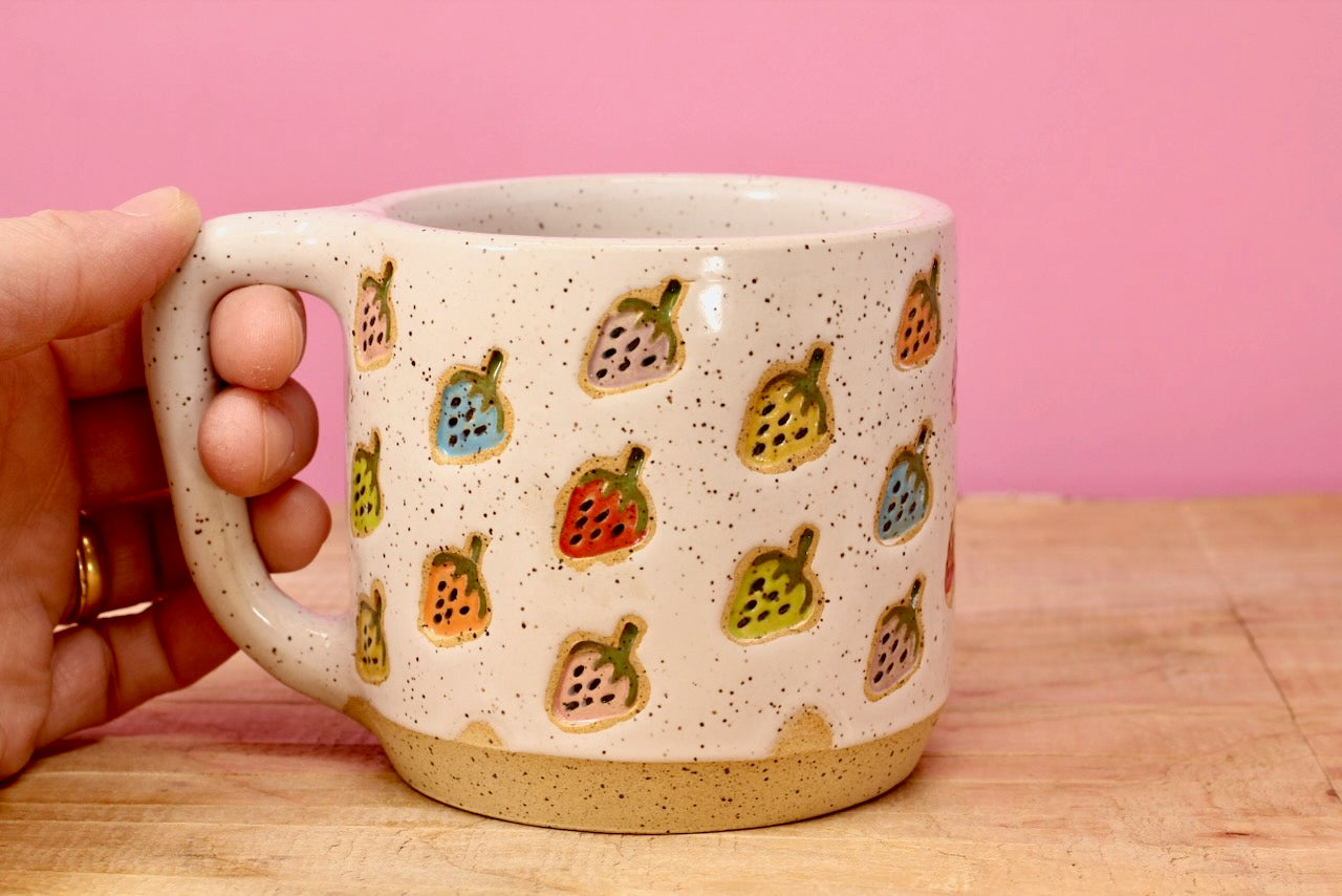 Strawberry Stamped Mug Rainbow #121- (13.5 oz.)