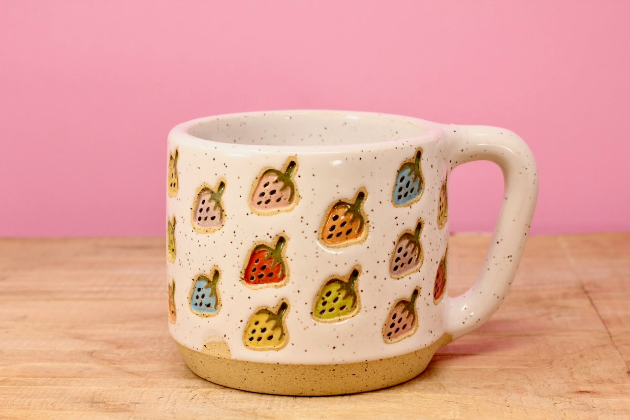 Strawberry Stamped Mug Rainbow #124- (10.5 oz.)