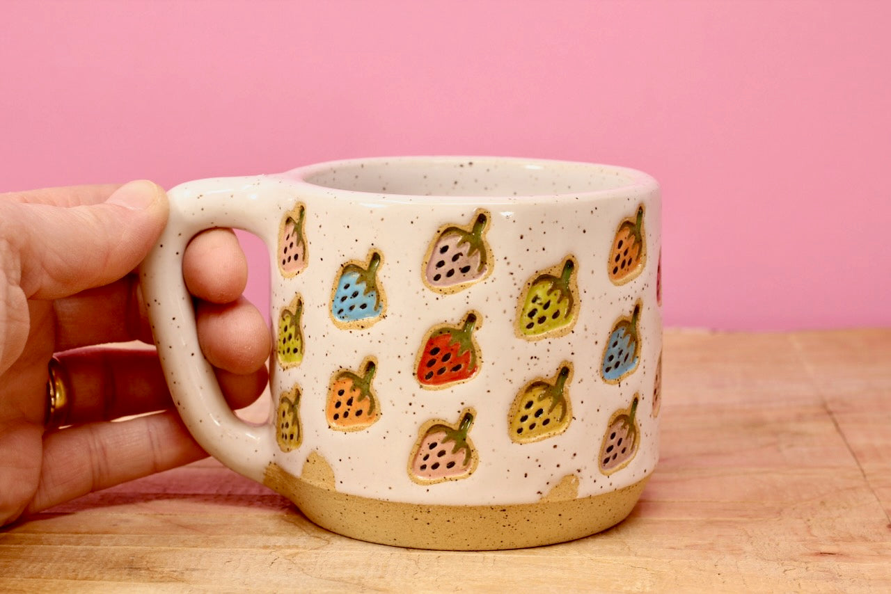 Strawberry Stamped Mug Rainbow #124- (10.5 oz.)