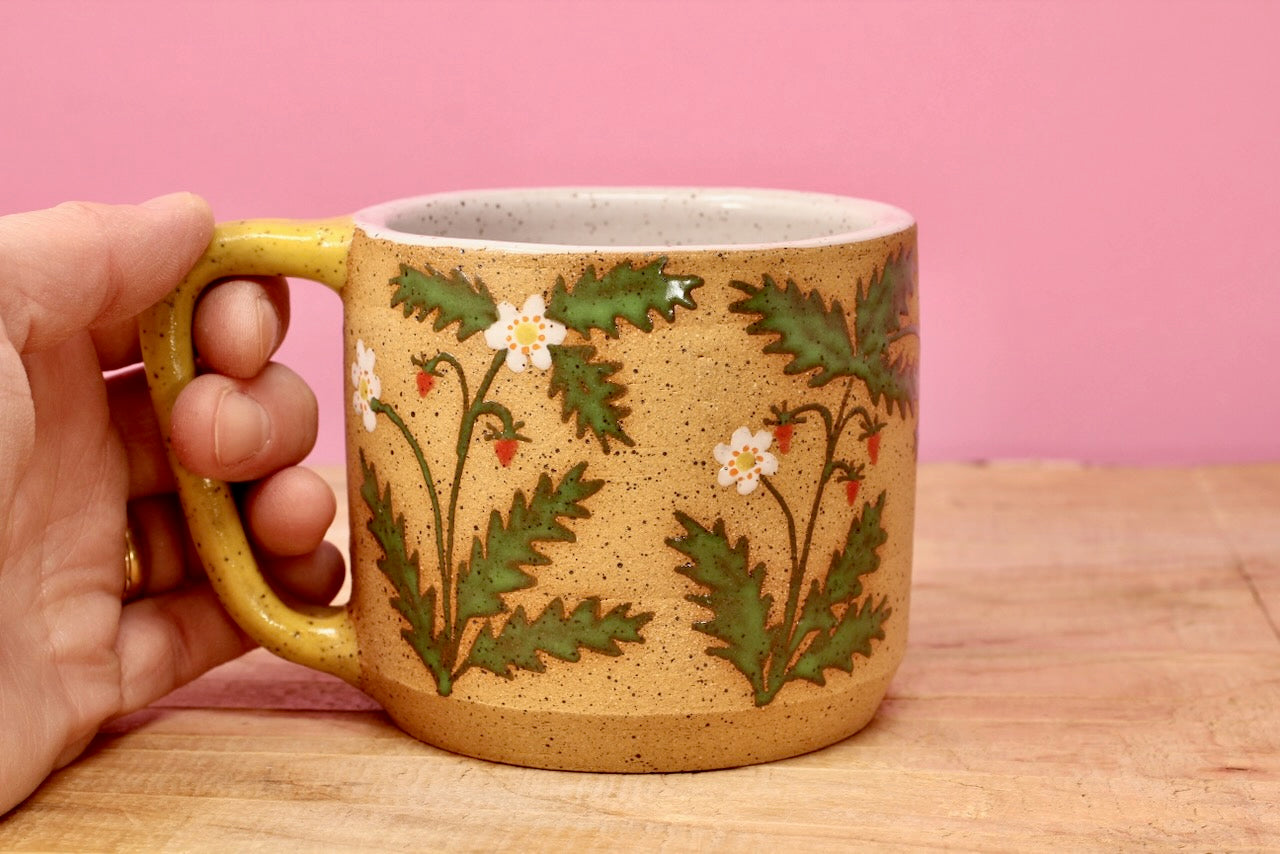 Wildflower Strawberry Mug -Yellow #161- (12 oz.)