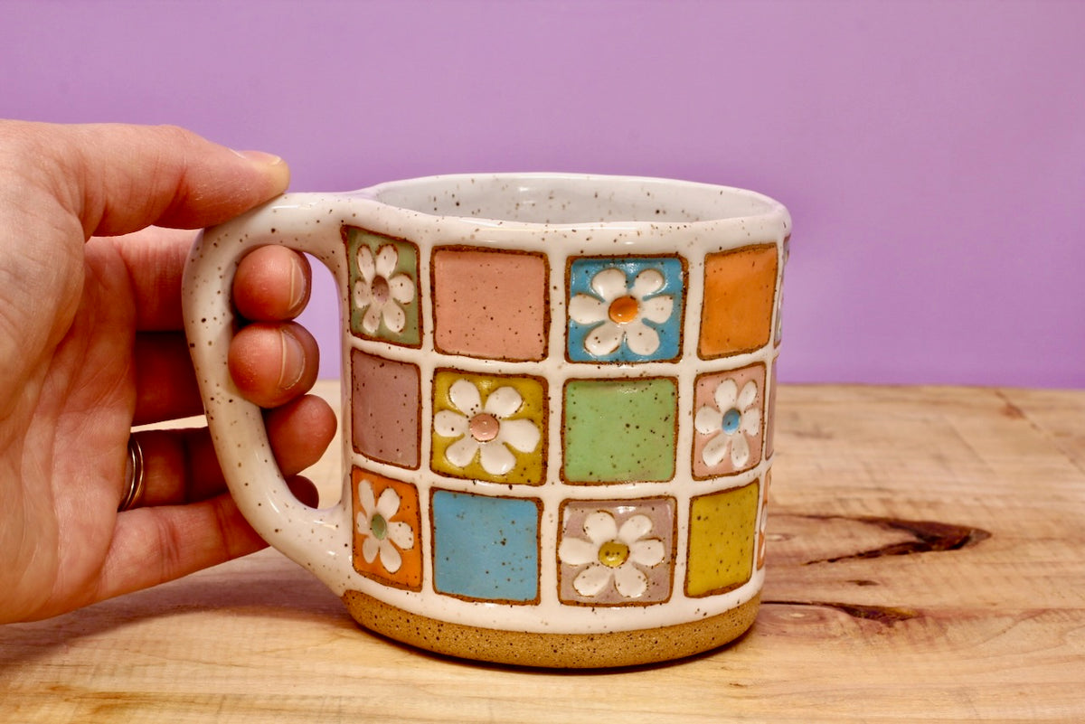 Flower Block Mug #30-( 12.5oz.)