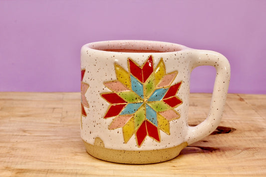 Star Block Quilt Mug-Pink #78- (11.5oz.)
