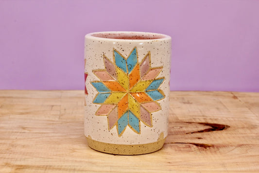 Star Block Quilt Tumbler-Pink #81- (8.5 oz.)