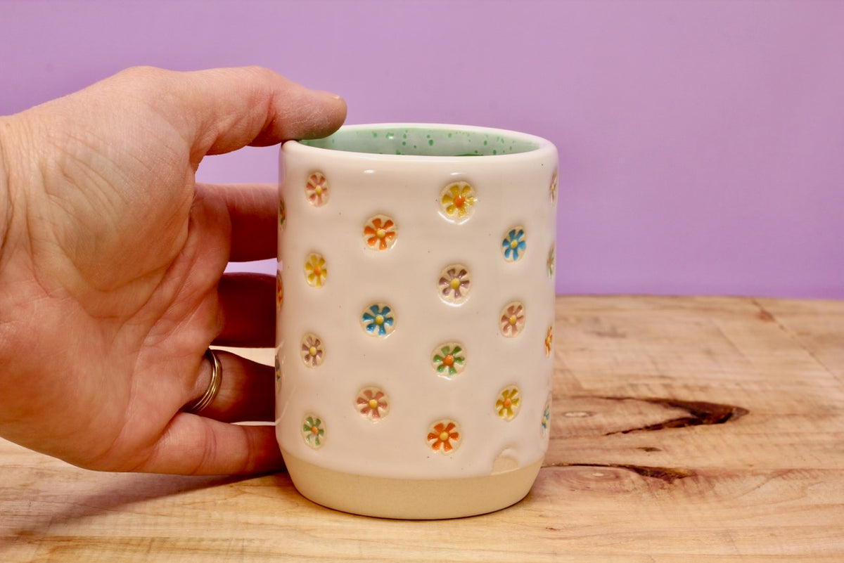 "Tiny Flower" Tumbler-Turqu. #117- (6.5 oz.)