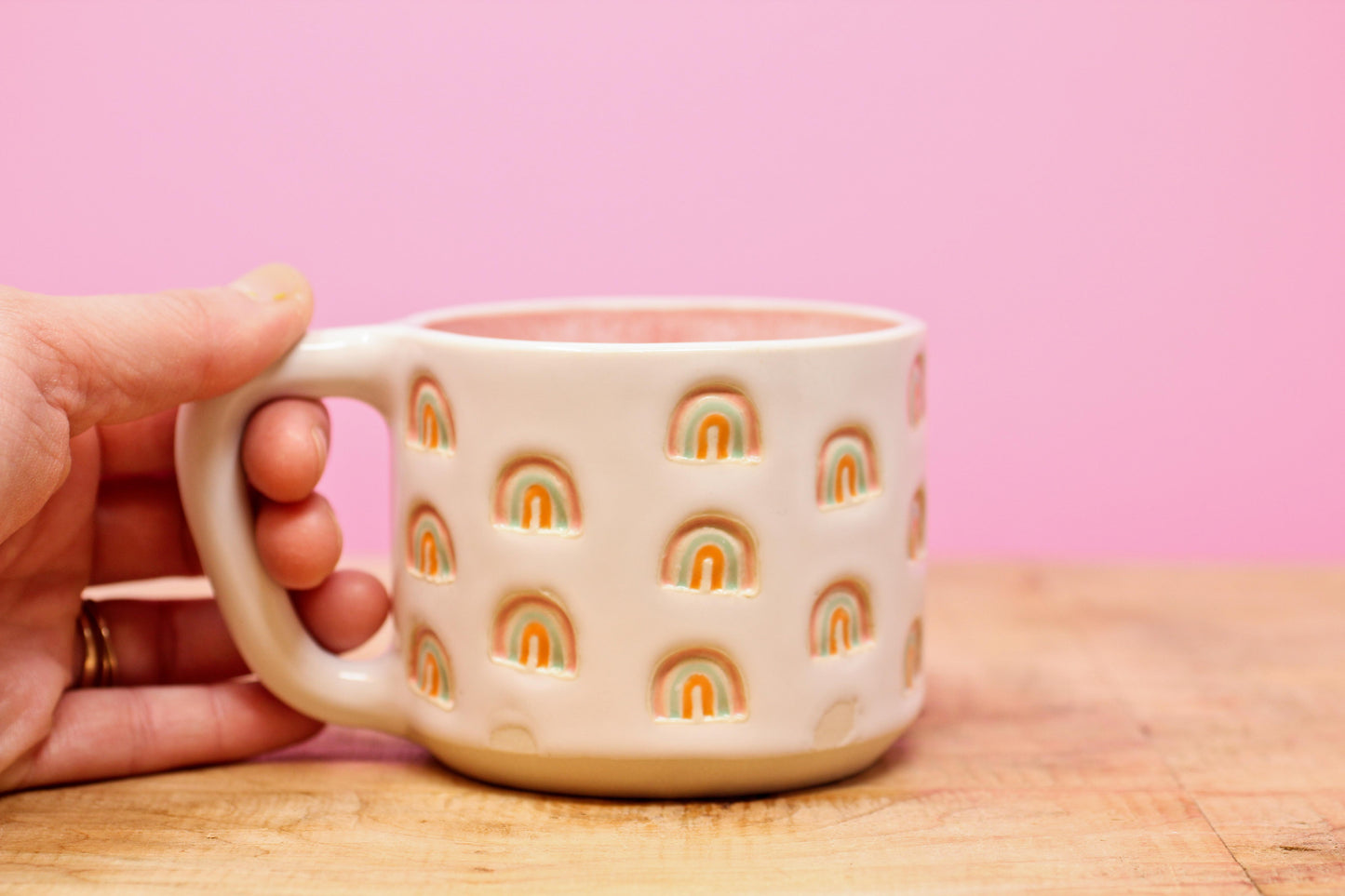 Rainbow Stamped Mug-Pink*SECOND* #90- (11 oz.)