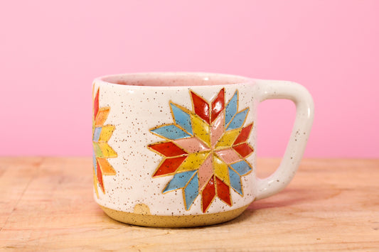 Star Block Quilt Mug-Pink #87- (14.5 oz.)