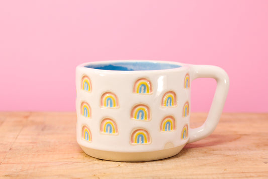 Rainbow Stamped Mug-Blue #94- (12.5 oz.)