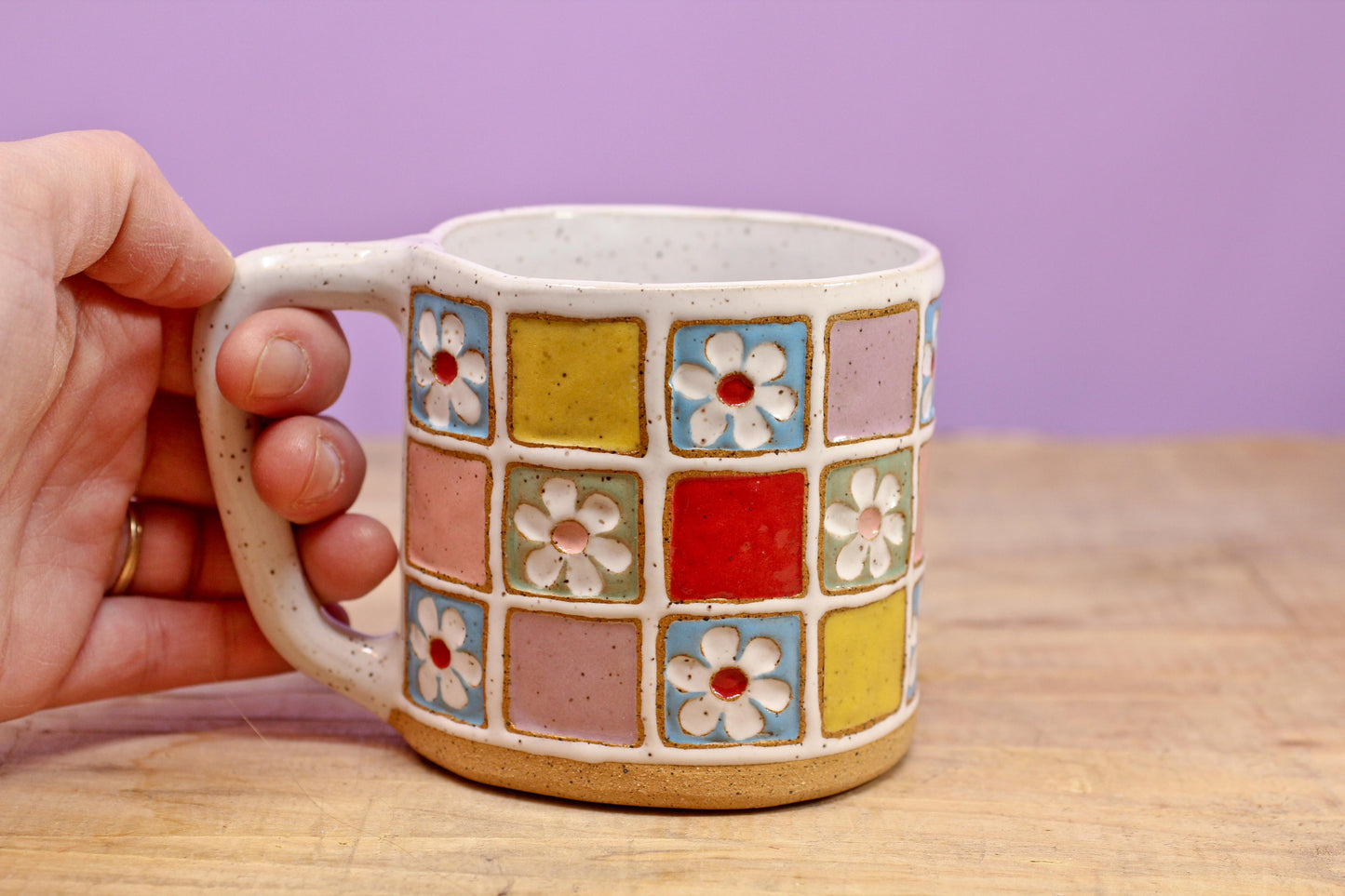 Flower Block Mug #7-( 13oz.)