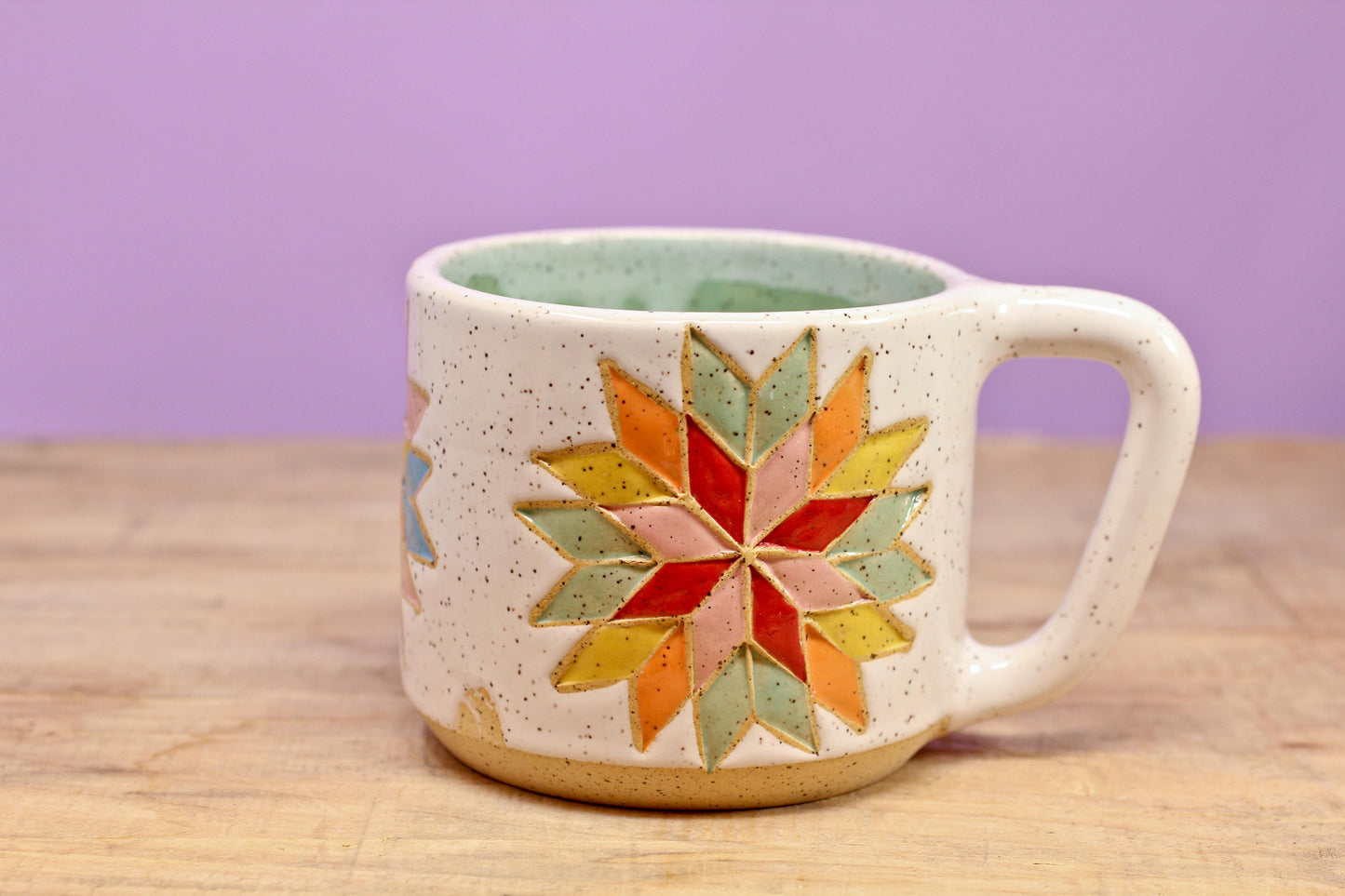 Star Block Quilt Mug-Turq. #47- (13 oz.)