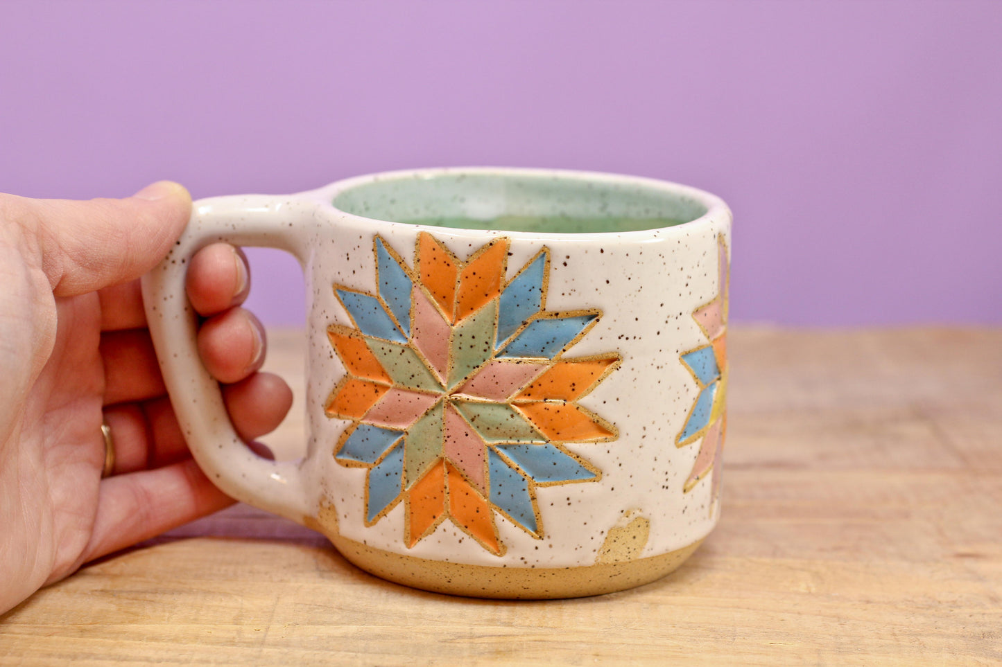 Star Block Quilt Mug-Turq. #47- (13 oz.)